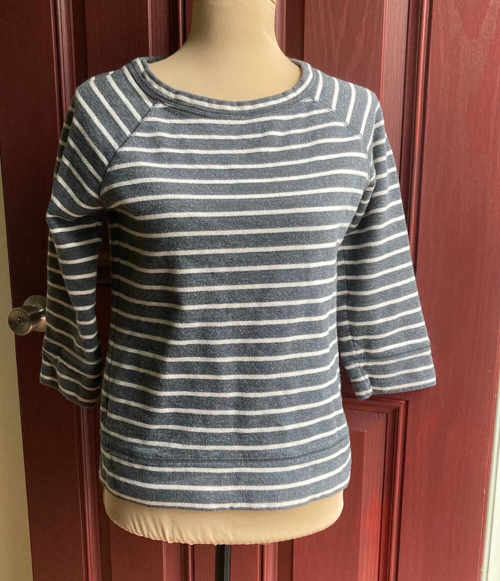 Boden Pullover Top US Sz 2 Gray White Stripes Cotton Round Neck Breton Nautical